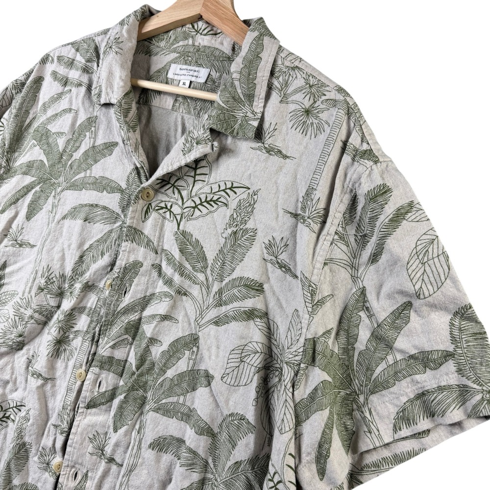 Banana Republic Mens Size XL Linen Blend Palm Tree Tropical Short Sleeve Shirt
